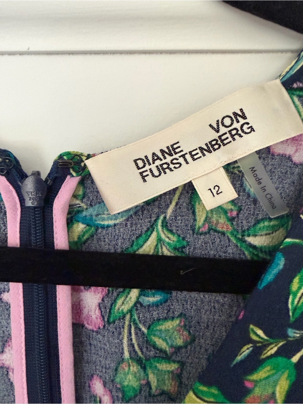 Diane Von Furstenberg Navy Floral Midi Dress with Pink and Green Accents Worn 1x - Picture 4 of 5
